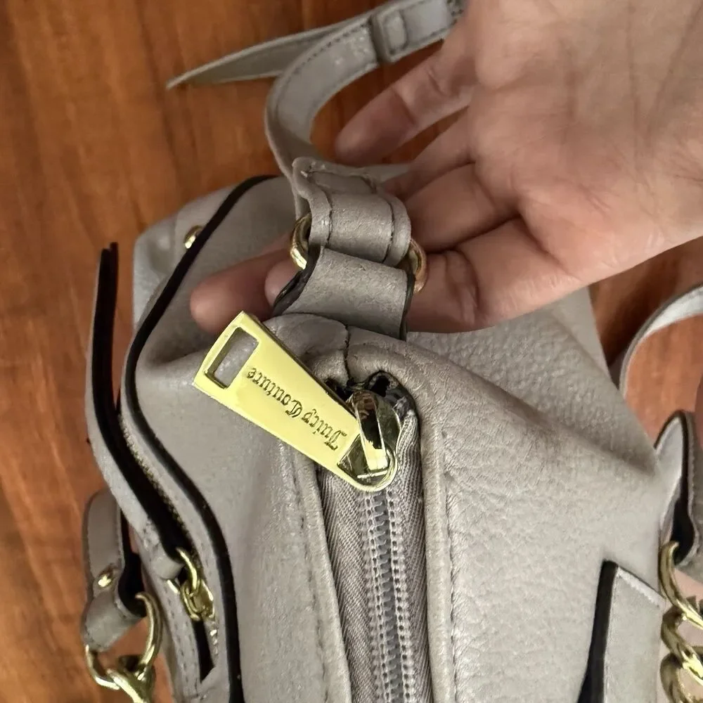 Juicy Couture Zippered Up Satchel Bag Grey Gold Accents Y2K